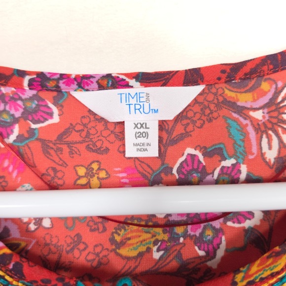 Time And Tru Dress Womens XXL 20 Red Floral Embroidered Boho Cottagecore Peasant - Picture 6 of 13